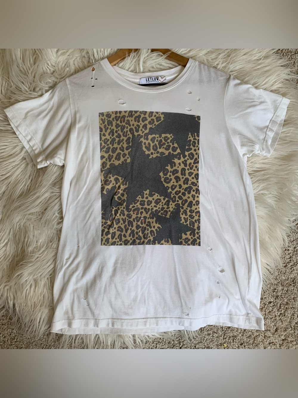 Anthropologie Letluv Short Sleeve Graphic T-Shirt White Tan Size XS